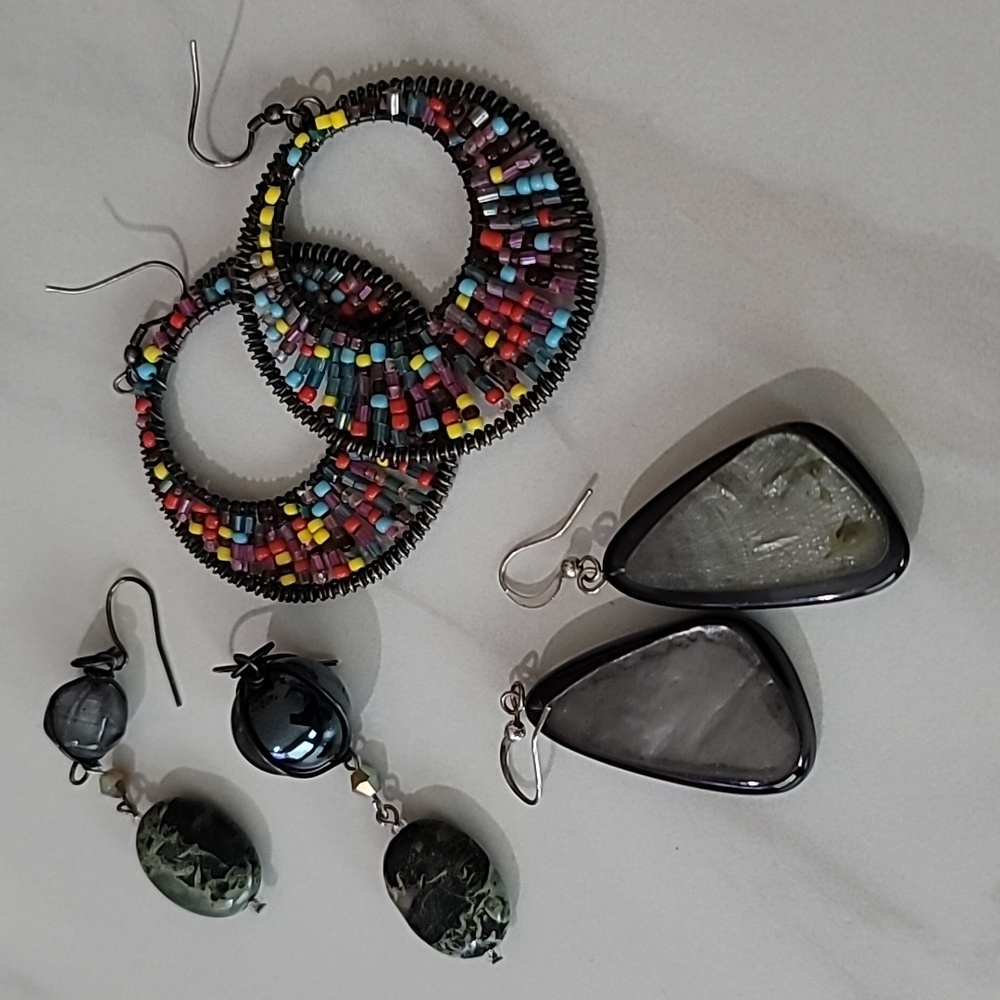 Colorful Beaded and Stone Earrings Set
